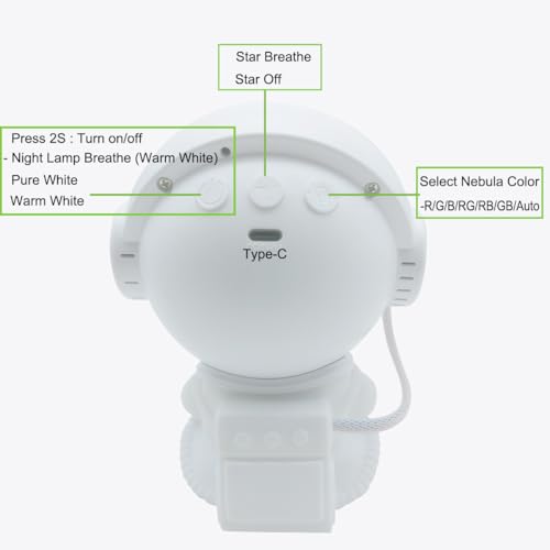 Astronaut Galaxy Projector LED Night Lights for Kids,Nebula Ceiling Lamp Star Light Nightlight Kids for Room Deco with Timer and Remote - Thumbnail 3