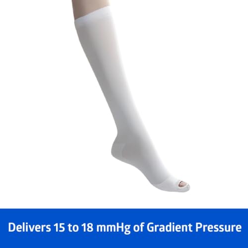 Image of Medline Knee-High Anti-Embolism Stockings, Blue Toe Stitching with Red Top, Size Large Regular, Box of 12 Pairs
