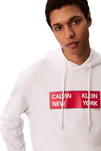 Calvin Klein Herren Hoodie Terry Box Graphic Regular Fit, Weiß (Bright White), L – Ansicht 3