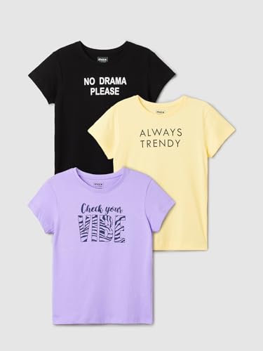 Image of Max Girls Cotton Regular Printed T-Shirt - Pack of 3
