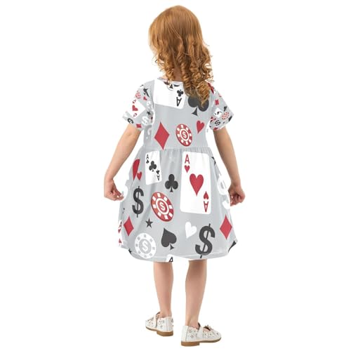 Poker Casino Card Pattern Girls Dress Short Sleeve Dress Girls' Summer Sundress 7-8T4