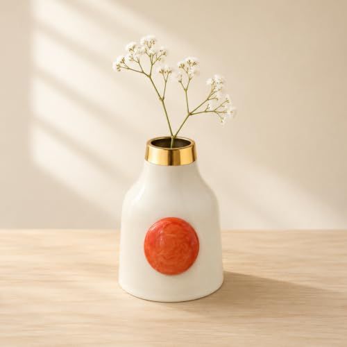 Image of Urban Born Metal vases for Flowers & Plants | Metal pots for Plants | Home Decor | Vases Decorative | Living Room | Living Room Vintage Decor (12 X 12 X 18 cm) | Ivory