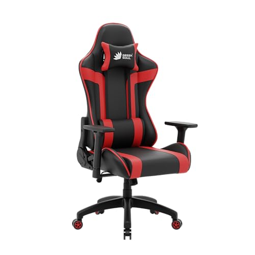 Image of Green Soul Raptor 2.0 Racing Edition Ergonomic Gaming Chair with Premium PU Leather, Adjustable Neck & Lumbar Pillow, 3D Adjustable Armrests & Heavy Duty Nylon Base (Black & Red)