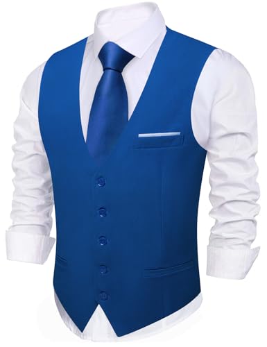 Gilet habillé pour homme bleu royal coupe ajustée avec col en V rayé décontracté