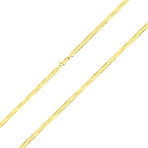 Nuragold 10K Yellow Gold 3Mm Solid Herringbone Silky Flat High Polish Chain Necklace, Womens Lobster Clasp 16" 18" 20" 22" 24" - Real Solid Gold Jewelry #TOP5