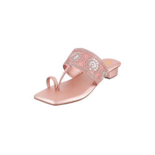 Image of Metro Women Embellished Ethnic Kolhapuri Block Heel Slip-on Sandal