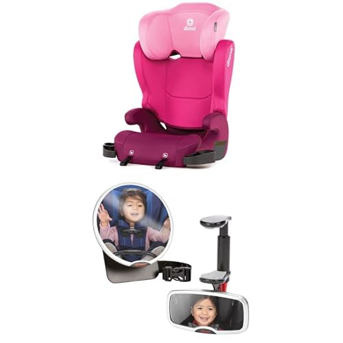 Bundle of Diono Cambria 2 XL, Dual Latch Connectors, 2-in-1 Belt Positioning Booster Seat, Space and Room to Grow, 7 Headrest Positions, 8 Years 1 Booster Seat, Pink + Diono Baby Car Mirror 2 Pack