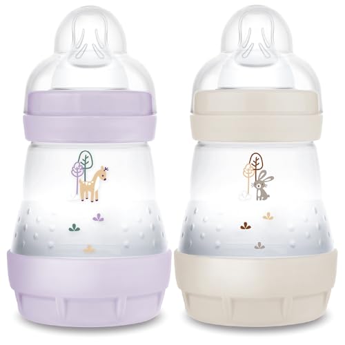 MAM | Lot de 2 biberons Easy Start Anti-Colique 0+ mois débit lent (2 x 160 ml) Lilas + Sable – Biberon pour réduire les coliques et l'inconfort de bébé...