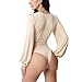 Weigou Women Jumpsuits Long Sleeve V Neck Pleated Loose Bodysuits Tops For Women Leotard Shirts (Khaki(1), L)