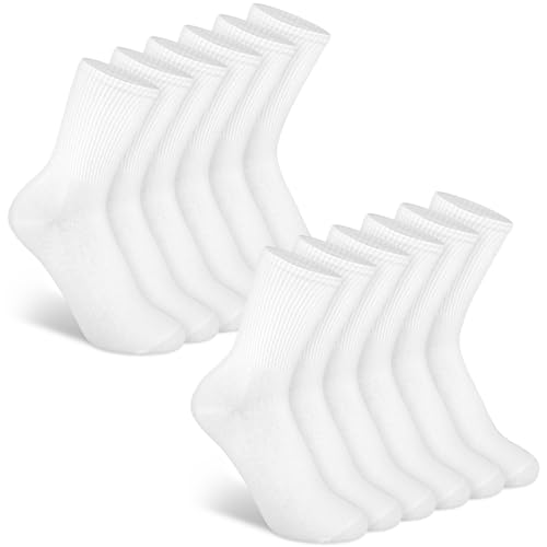 Lusofie 6 Pairs White Crew Socks for Women Lightweight White Thin Cotton Socks Size 6-10 Cotton Athletic Casual Ankle Running Sock for Women All Season