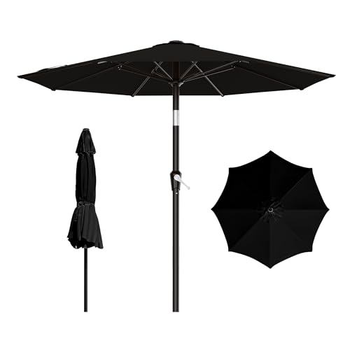 Image of AreShark 9 FT Patio Umbrella for Outdoor, Outdoor Table Umbrella with Push Button Tilt and Crank, Outdoor Patio Umbrellas with 8 Sturdy Ribs for Market, Garden, Pool (Black)