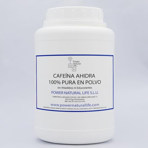 Cafeína Anhidra 100% Pura Power Natural life | Estimulante Natural, Sin Añadidos | No GMO, Vegano, Sin Gluten | Envase de 1kg