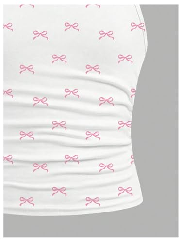 Floerns Girl's Cute Bow Print Camisole Tops Ruched Sleeveless Spaghetti Strap Top3