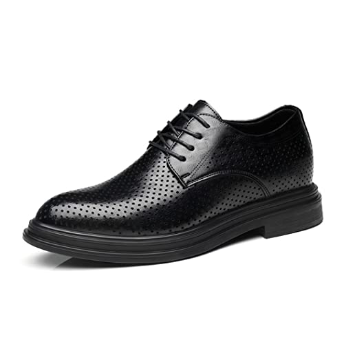 Mens Elevator Shoes Hollow Out Leather Uniform Dress Shoes Lace-Up Height Raised Shoes for Business, Formal