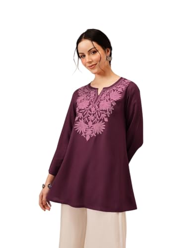 Image of QAZMI Women's Fiza Kashmiri A-Line Short Kurti