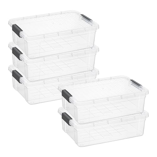 Image of Superio 13.7 Quart Clear Plastic Storage Bin with Lid, Stackable Organizer Box, BPA-Free Storage Container for Home, Garage, School & Office, 5 Pack