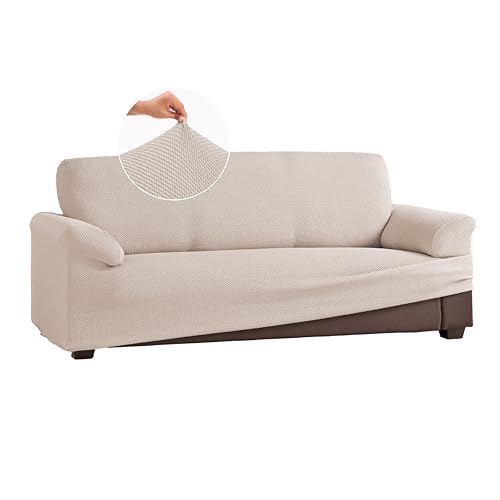 fundabel® - Funda Sofá Multi-Elástica Forma, 3 Plazas de 180 a 230 cm, Color Marfil, Tejido Jacquard Premium con Ajuste Natural, Fabricada en España, Certificada Oeko-Tex®