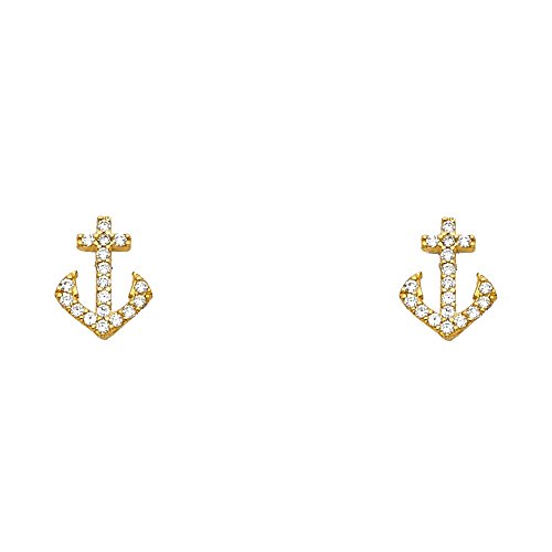 14k REAL Yellow Gold Anchor Stud Earrings with Screw Back2