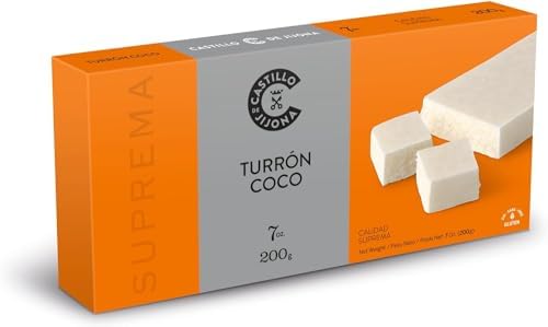 Castillo de Jijona - Turrón de Coco - Turrón Tradicional - Suave con Intenso Sabor Tropical - Sin Gluten - Calidad Suprema - Receta Artesanal - Fabricado en España (Jijona) (200, Gramos)