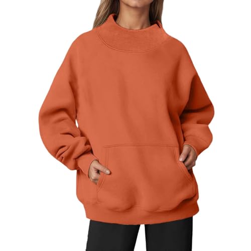 Generisch Sudadera con cuello alto, bolsillo en los hombros bajos, forro polar, suéter de manga larga de gran tamaño, ropa interior térmica suave cepillada, naranja, XL