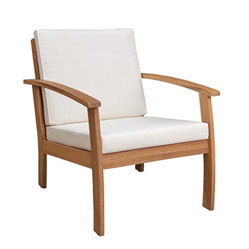 Patio Sense Lio Wooden Chair | Brown & White | Accent Armchair with Cushions | Modern & Contemporary Lounge Chair for Patio, Living Room, Bedroom, Study, Garden & Outdoors | Soft & Comfortable (63342)