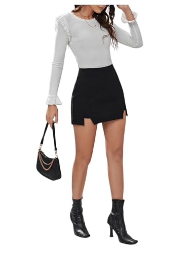 WDIRARA Women's High Waist Split Hem Mini Skirt Side Slit Bodycon Skirts4