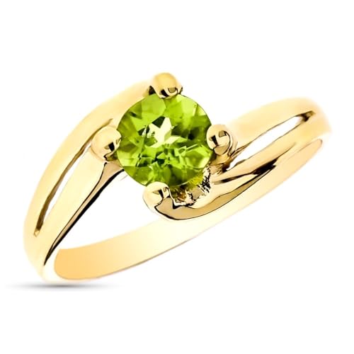 Bague solitaire Or 9 carats olivine naturelle 6mm anneau or jaune femme