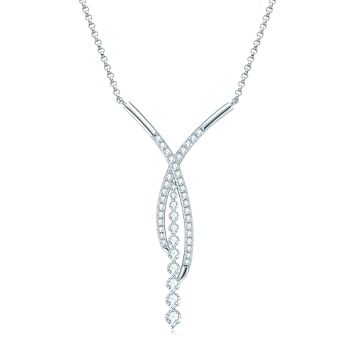 AINUOSHI Lab Created Moisanite Statement Necklace for Women CTW 1.26 Carat Fashion Crossover Design Drop Pendant with 18+2 inch S925 Sterling Silver Chain