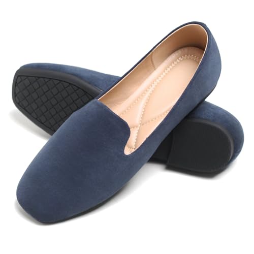 Image of ChaiRong Zhou Women Square Toe Ballets Flats Comfort Slip On Walking Shoes for Driving