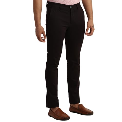 Image of Parx Men's Cotton Blend Solid Pattern Low Rise Tapered Fit Flat Front Casual Trouser