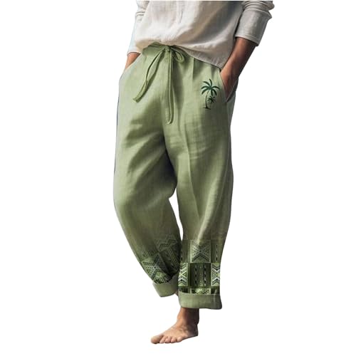 Summer Linen Panta for Mens Graphic Print Drawstring Straight Leg Trousers Casual Hawaii Beach Travel Holiday Pants