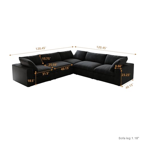 Cloud Modular Sectional Sofa Couch,120.45" V Shaped Convertible Couches for Living Room,Minimalist Deep Sofa Couches,Sofa Covers Washable&Replaceable