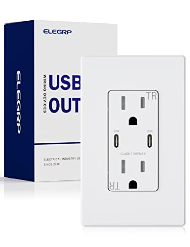 Elegrp 30W Usb Wall Outlet Receptacle, Single Usb C Port Supports 30W Fast Charge For Macbook Air/Iphone/Samsung Galaxy/Ipad Pro, 15 Amp Usb Outlet, Ul Listed, Wall Plate Included, 1 Pack, Matte White #TOP23