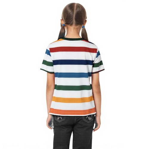 Image of Kids Striped T-Shirt,Short Sleeve,Crew Neck,Boy Girls Summer Tee Top Halloween Costumes 3-12 Years