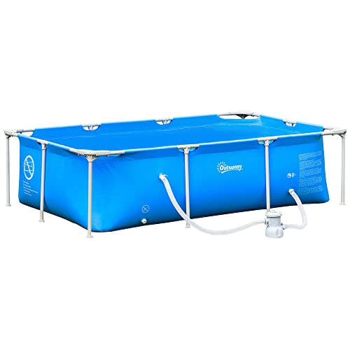 Outsunny Piscina Desmontable Tubular 252X152X65 Cm Con Depuradora De Cartucho 1200L/H Piscina Rectangular De Exterior Para Adultos Y Niños 2163L Azul