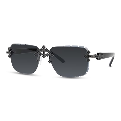 Image of Iced-Out Triple Cross Sunglasses - Frameless Diamond-Cut Luxury Shades for Men & Women | UV400 Hip-Hop Eyewear
