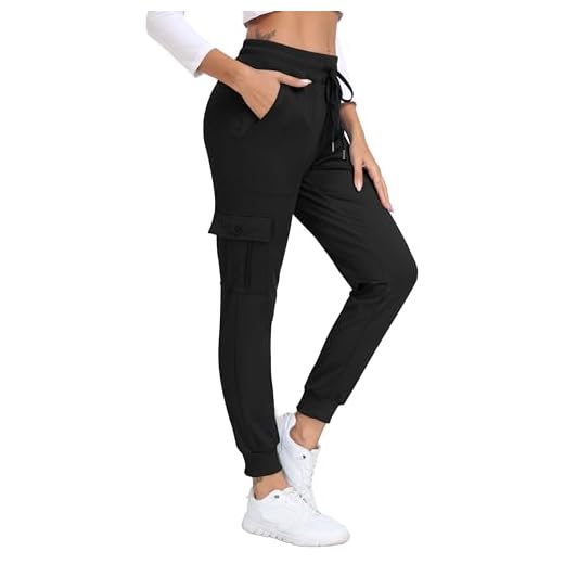 JINSHI Mujer Pantalones Cargo Jogger de Forro Micropolar Cálido Pantalón de Chándal Deportivo Invierno Pantalon con Grandes Bolsillos Negro S