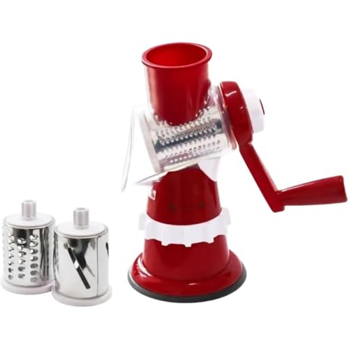 Vlfn 手動式回転野菜スライサー 多機能 コンパクト設計 ジャガイモ 人参 きゅうり スライス 千切り カット キッチン道具 省スペース お手入れ簡単 安全設計 (レッド)