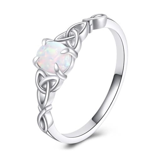 Opal Ring 925 Sterling Silver Celtic Knot Ring Fire Opal Wedding Engagement Ring for Women