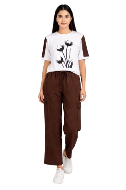 passion jump Women Printed Co-ord Set | Cotton Blend T-Shirt & Cargo Pants Set | Casual Lounge Wear Outfit-picture-36