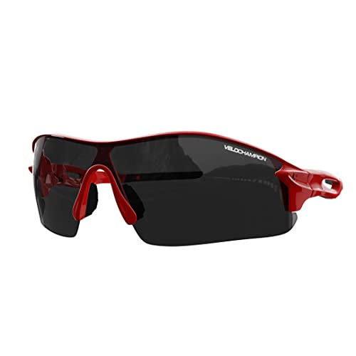VeloChampion Enfants UNISEX été garçon fille Junior Sports WARP cyclisme Mode Lunettes de soleil Cool lunettes de soleil UV400 UVA UVB Catégorie 3 protection (Red) Cover