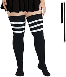KFLY Women Over Knee Thigh High Socks Boot Sock Knee-High Warm Stocking (Stripes Black)
