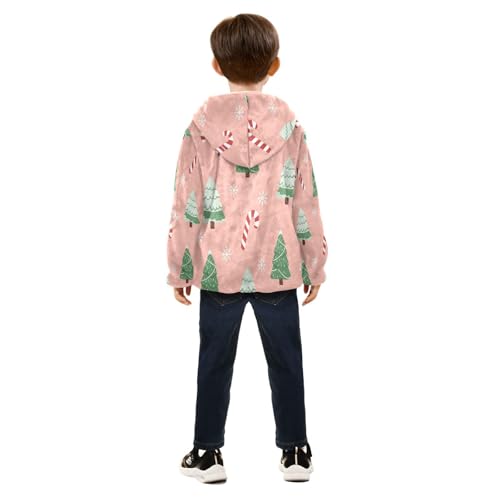 Christmas Trees Candy Canes Toddler Fleece Jacket Girl Boys Hooded Fleece Jacket Coat Warm Outwear Zip-up 3-10T4