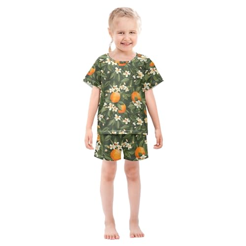 ALAZA Orange Flower Blossom Leaf Pajamas Short Sleeve 2 Piece Sleepwear Top and Bottom Pajama Set Unisex3