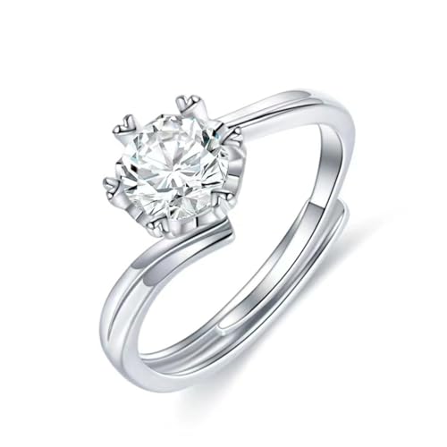 Bague Argent 925 Femme, Bague de Fiançailles Femme Alliance, Classique Cubic Zirconia Bague Taille Rond Solitaire, Bague Promesse Mariage Réglable, Cadeau...