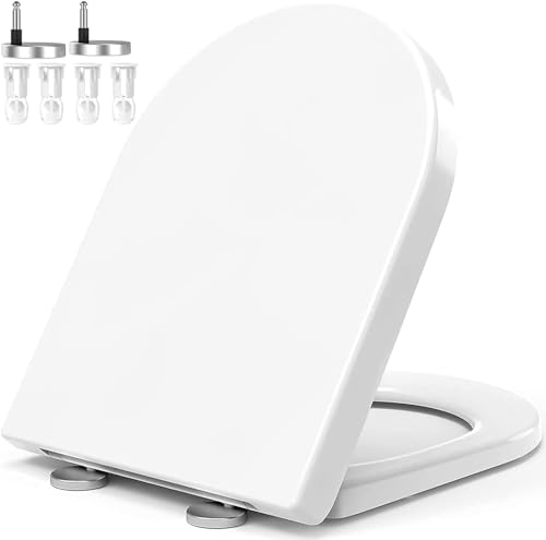 Copriwater Universali, Sedile WC con Chiusura Ammortizzata, Tavoletta WC di Materiale Robusto a Forma D & Sgancio Rapido&Dimensione Standard Universale Compatibile, Bianco Non Ingiallamento