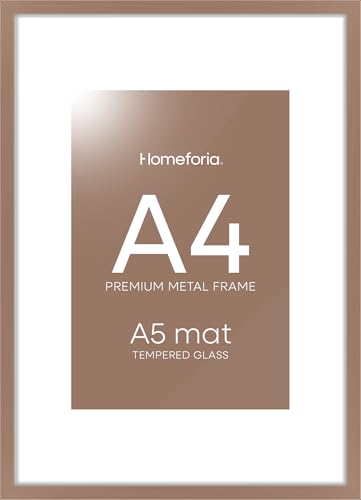 Image of Homeforia A4 Picture Frame Mocha, High End Metal 8.3 x 11.7 Frames for Wall, A4 Photo Frame with Mat for A5 inch Print, 8.25 by 11.75 Mocha Poster Frames, 8.3x11.7 Frame with Glass, Wall Kit, Set of 2