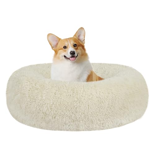 HMTOPE Orthopädisches Hundebett rund Hundekissen Hundesofa Katzenbett Donut Kuscheliges Hundekorb Waschbar, 70 cm Ø, Beige