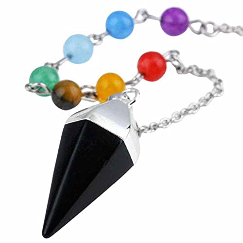 7チャクラビーズヒーリングレイキ田舎創業宝石石クリスタルストーンポイント振り子-ブラックアゲートピラミッド
