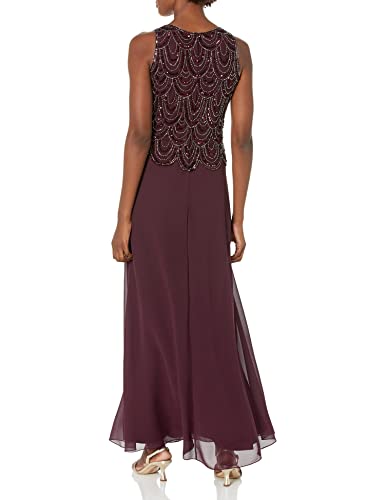 Image of J Kara Womens Plus Size Sleeveless Beaded Pop Over Long Dress with Scarf